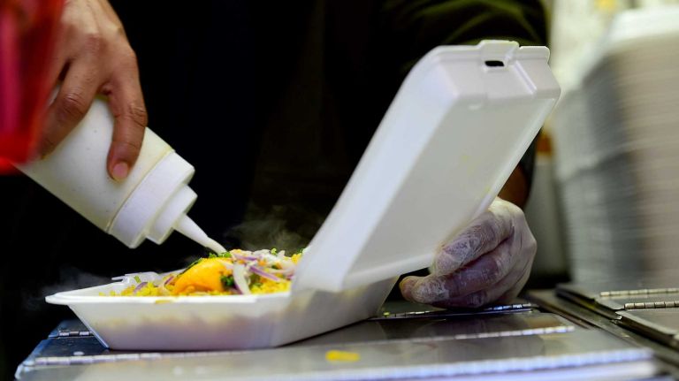 Food may&nbsp;no longer be served in foam trays or containers in the five boroughs as of Jan. 1, though&nbsp;businesses will not be fined for six months.