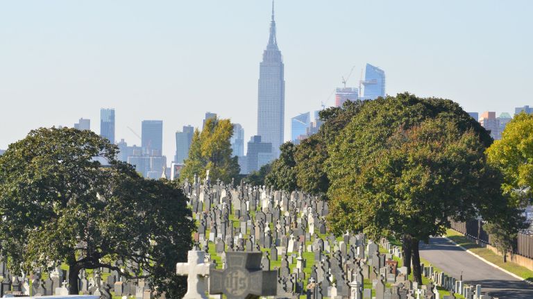 The sprawling Calvary Cemetery overlooks Manhattan.