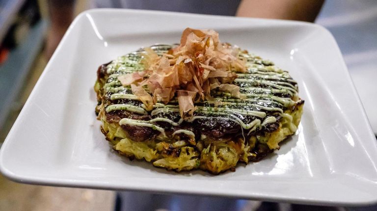 Okonomiyaki (savory pancakes) from Hachi.