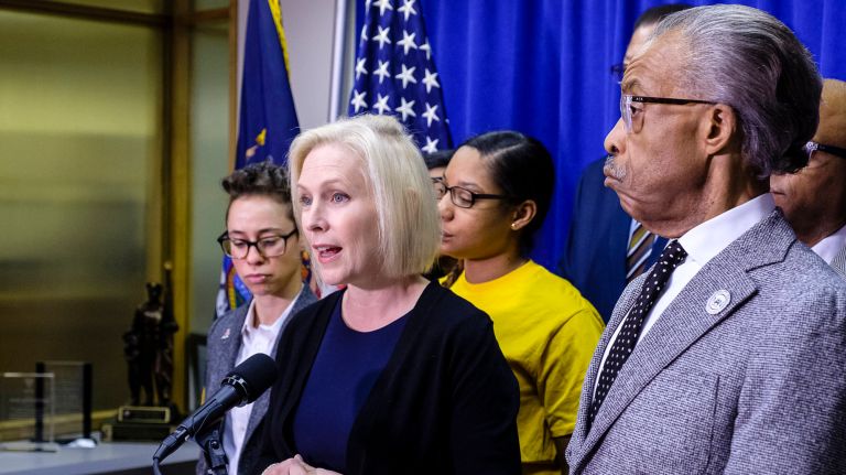 Gillibrand, Sharpton rally in support of No Cash Bail Act 2 Sen Kirsten Gillibrand and Rev. Al Sharpton hold a news conference to promote bail reform legislation at her midtown office on Sunday.