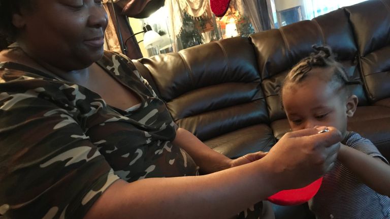 Damone with his grandmother on Monday.