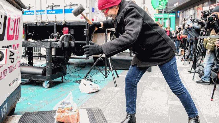 Daisey O'Malley came to Times Square to smash bad memories at Good Riddance Day on Dec. 28, 2016.