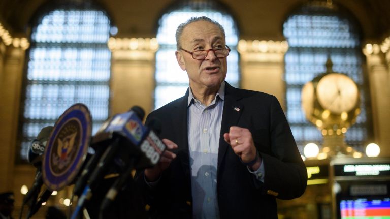 Sen.&nbsp;Chuck Schumer during a news conference at Grand Central Terminal on Sunday.&nbsp;