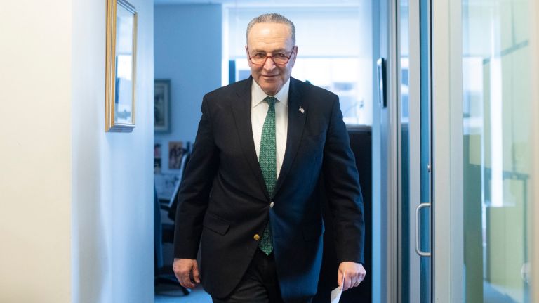 Sen. Chuck&nbsp;Schumer calls for the expedited issuance of back pay to federal workers affected by the shutdown on Sunday.