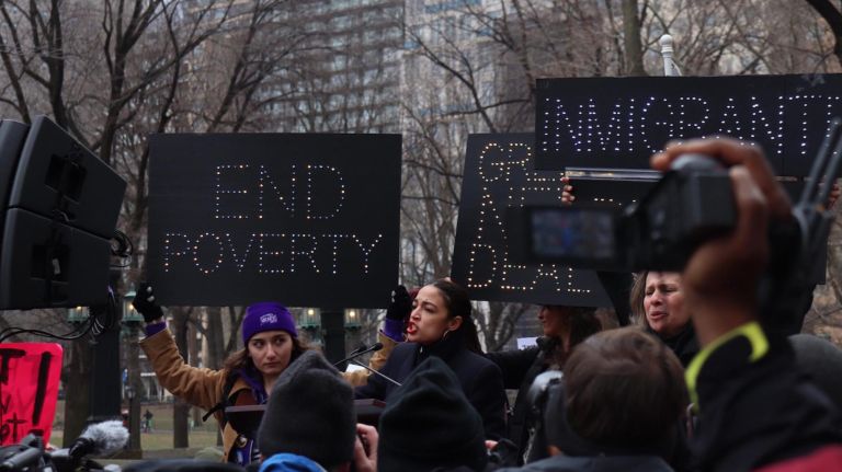 U.S. Rep. Alexandria Ocasio-Cortez rallied&nbsp;the crowd at the Women's March on NYC near Columbus Circle on Saturday.