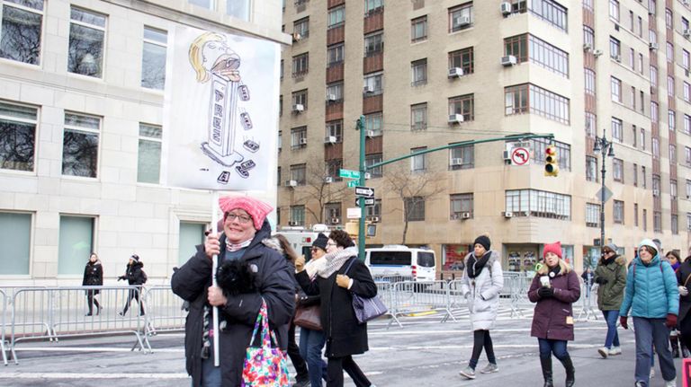 Susan Muller&nbsp;made this sign to protest&nbsp;what she said were President Donald Trump's lies.