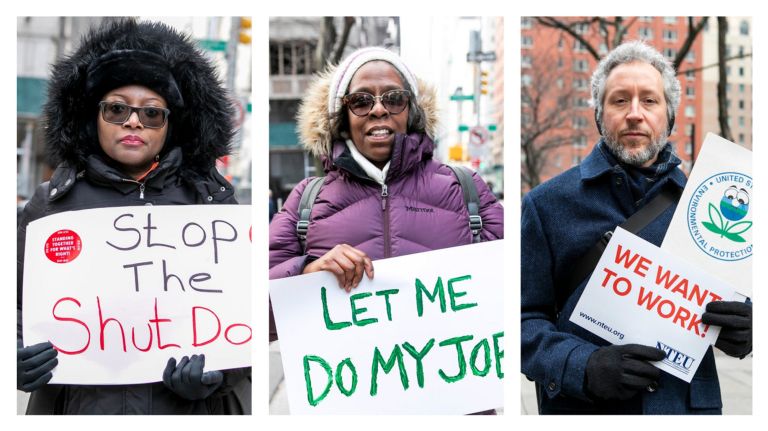 From left: Ebbe Manczuk, Antoinette Peek-Williams and Chris Saporita have all been without work since the federal government shutdown began.