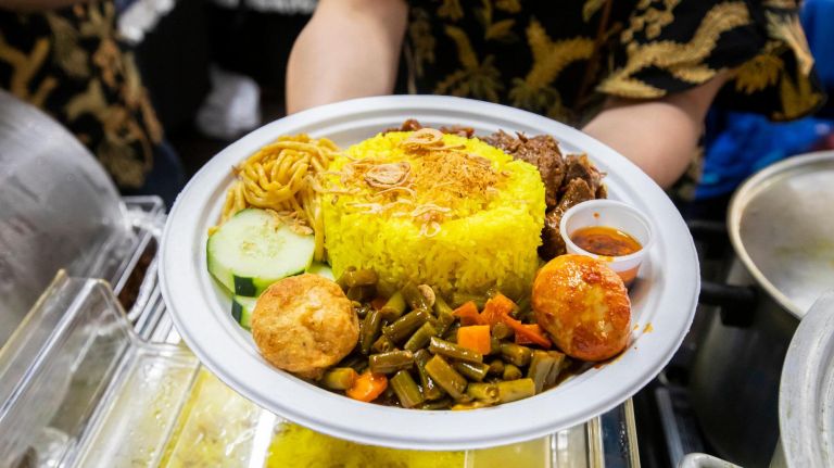 Nasi kuning, or yellow rice, is an Indonesian staple.