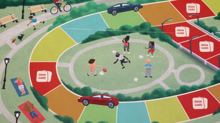 The goal is to be the first player to get from Williamsburg to Manhattan.