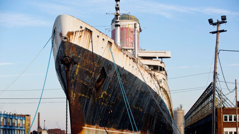 The SS United States, seen here on Jan 21, 2014&nbsp;remains docked in Philadelphia for now.