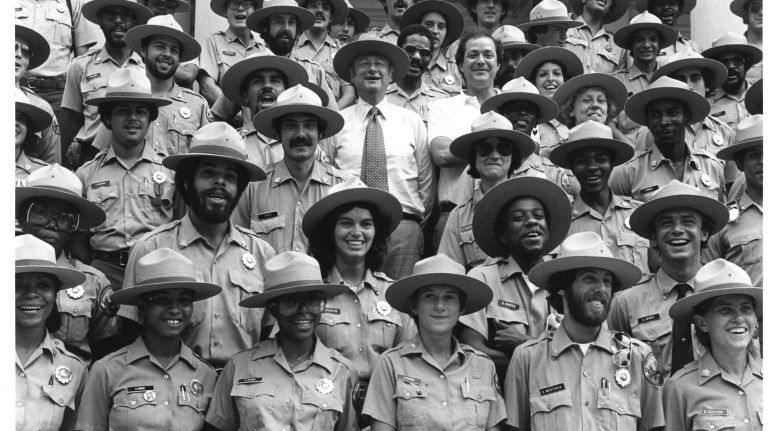 Mayor Ed Koch, center,&nbsp;with the first class of Urban Park Rangers in 1979, which included&nbsp;Lewandowski, bottom right.