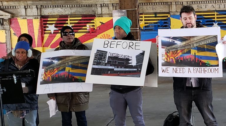 East Harlem public bathroom sought by homeless, community groups 2 Picture the Homeless calls on the city to reopen the comfort station on East 125th Street near Park Avenue on Tuesday.