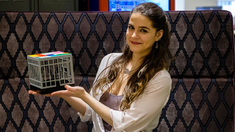 Elana Mugdan,30, of Queens, was chosen to take the Vitaminwater 'No Scroll Challenge,' where she will lock her smartphone in a cage for 365 days to earn a $100G prize.&nbsp;