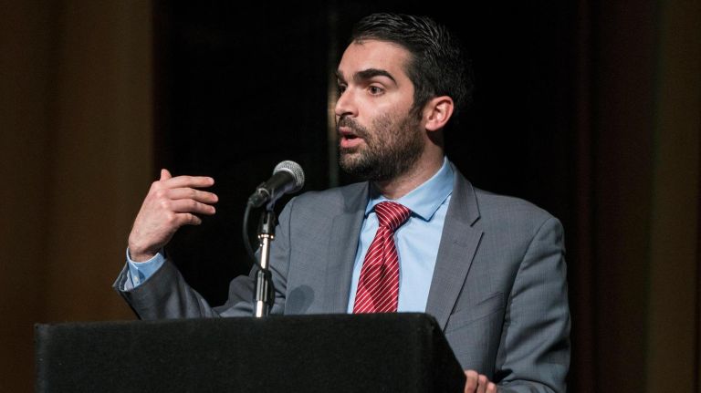 City Councilman Eric Ulrich speaks during a Republican student forum at Columbia University on March 9, 2017.