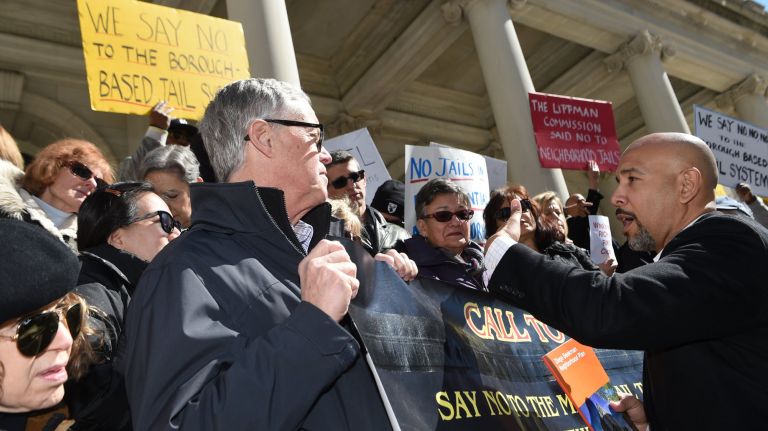 Bronx Borough President Ruben Diaz rallied with those protesting plans for a jail in Mott Haven.
