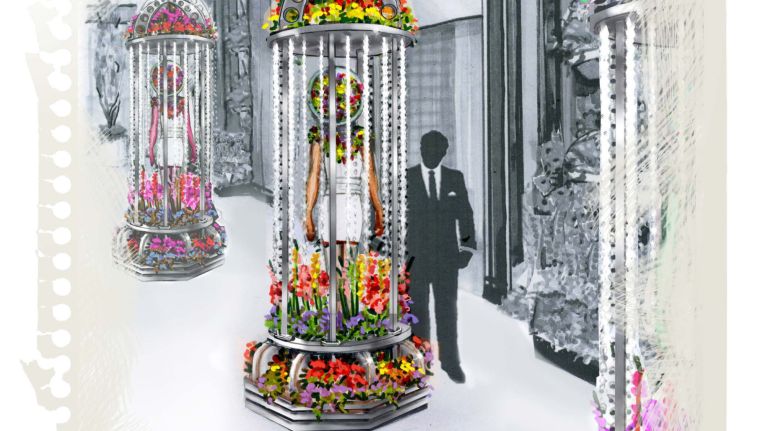 Sketches illustrate some of the otherworldly displays designed for the show.