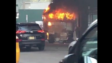 A food cart caught fire near the Hudson Yards complex in Manhattan on Monday, an FDNY spokesman said.
