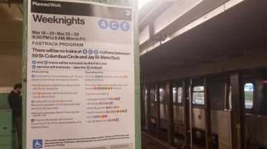 MTA FastTrack repairs will snarl weeknight service on the A, C and E lines through Friday.