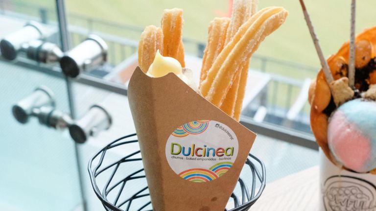 Citi Field ups its 2019 food game with dumplings and pizza cupcakes 3 Dulcinea churros are served with a choice of Nutella, dulce de leche or Boston creme dipping sauce.