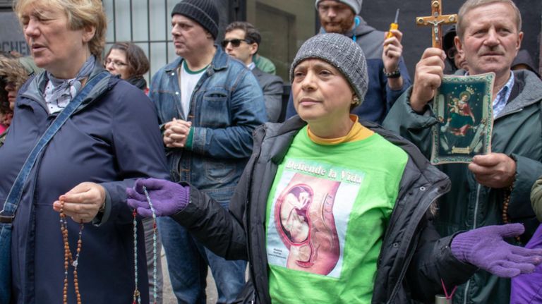 Anti-abortion protestors from the Basilica of St. Patrick's Old Cathedral in Bowery regularly gather outside the Planned Parenthood on Bleecker Street.