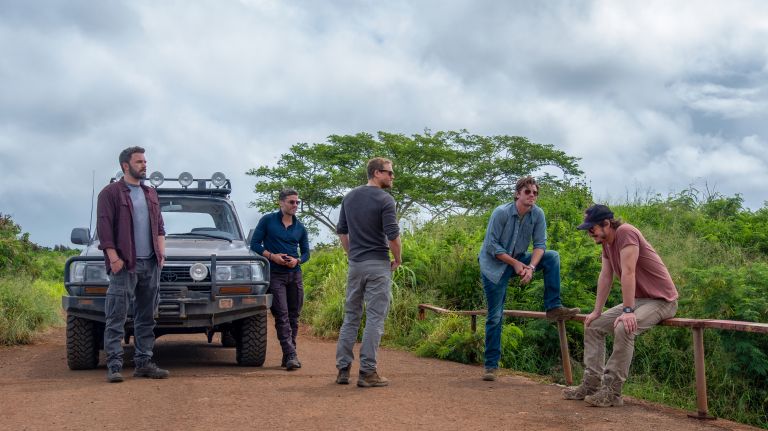 "Triple Frontier" stars, from left,&nbsp;Ben Affleck, Oscar Issac, Charlie Hunnam, Garrett Hedlund and Pedro Pascal.