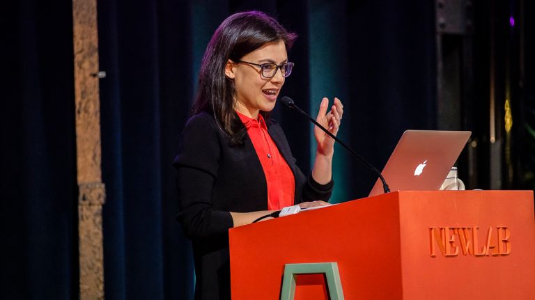 Brooklyn's New Lab showcases automated traffic counting, HD maps for autonomous cars 4 Numina CEO Tara Pham helps present "The Circular City" project on Thursday.