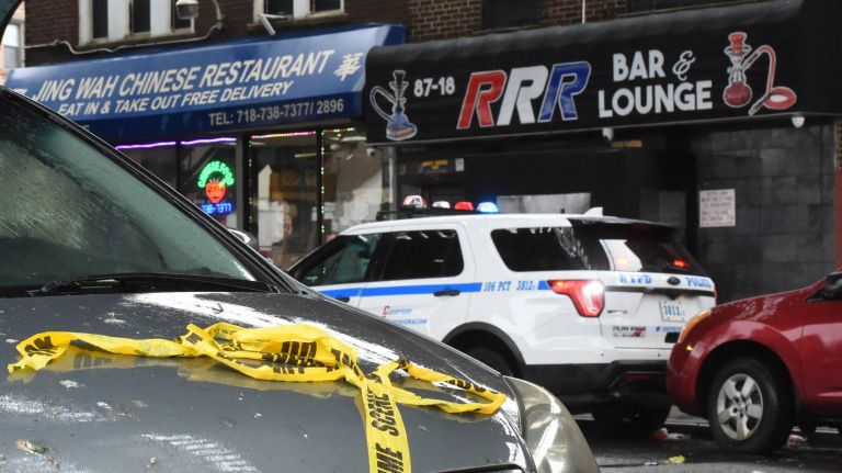 The NYPD was still at the scene Sunday of a police-involved shooting they say took place outside of the RRR Bar & Lounge on Liberty Avenue in Queens early Saturday morning.