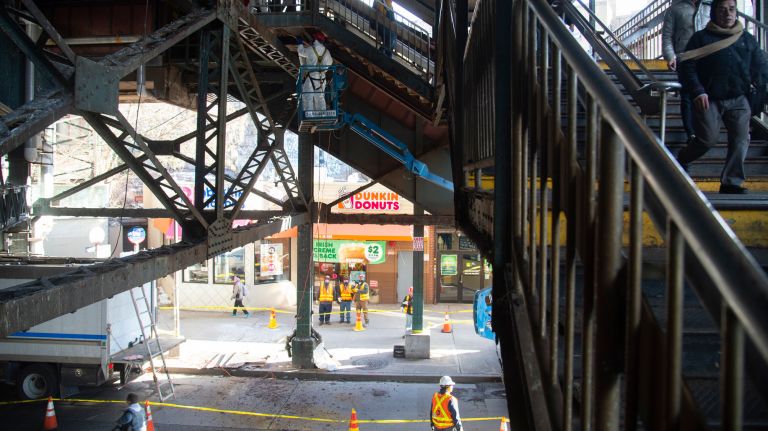 MTA must fix 7 train's elevated tracks before someone gets hurt, officials say 2 Debris that fell from the 7 train's elevated tracks in Woodside on Wednesday prompted crews to remove other potentially hazardous materials from the underside of the 61st Street-Woodside station.