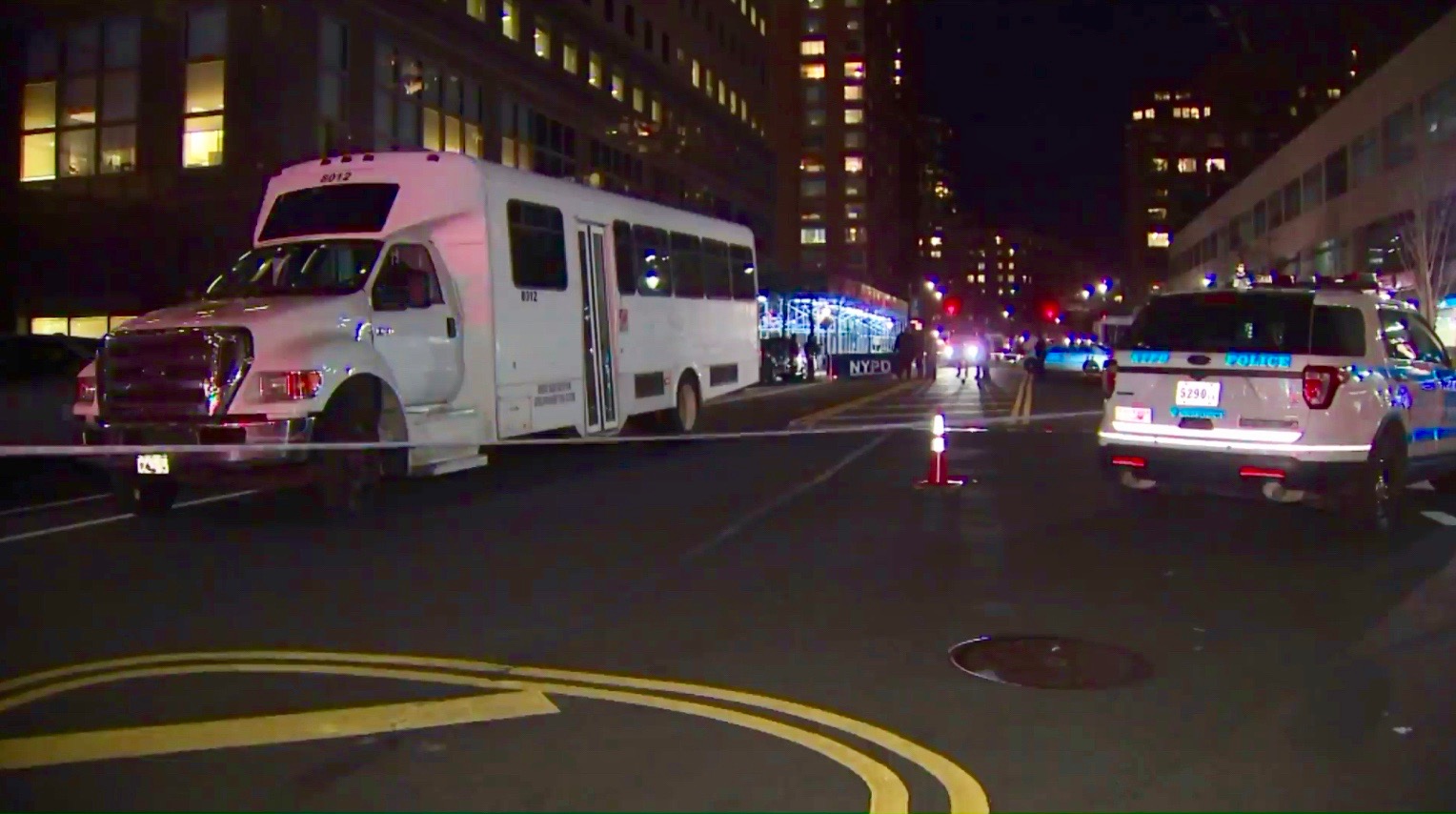 Scene where bus struck pedestrian – image from WPIX 11 footage