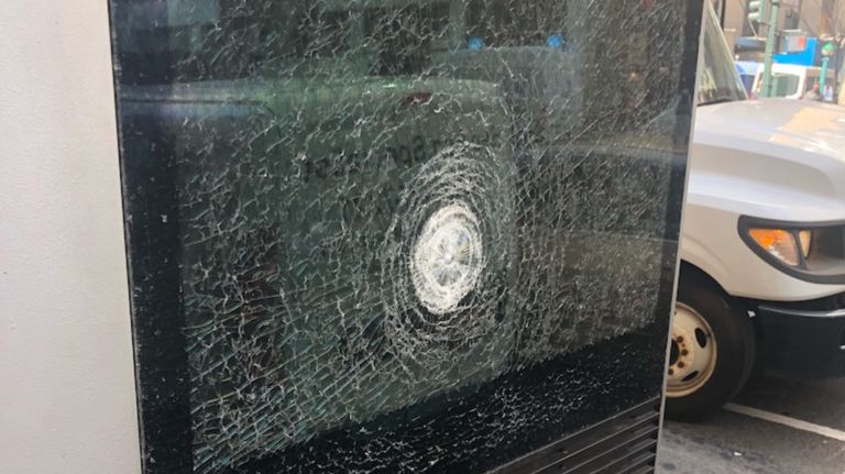 One of the smashed LinkNYC kiosks is on Eighth Avenue, between 35th and 36th streets.&nbsp;