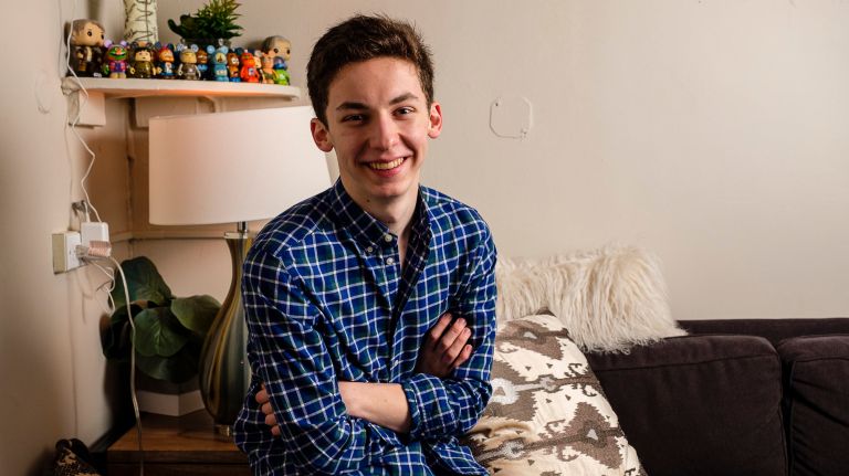 Andrew Barth Feldman, who plays the lead in the Broadway show "Dear Evan Hansen," in his dressing room at the Music Box Theatre.