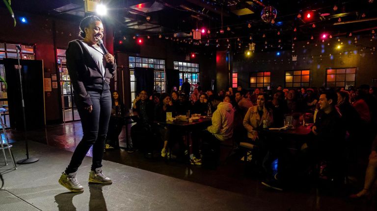 It's just jokes at phone-free Brooklyn comedy series 7 Comic Chanel Ali performs her set to see what sticks.