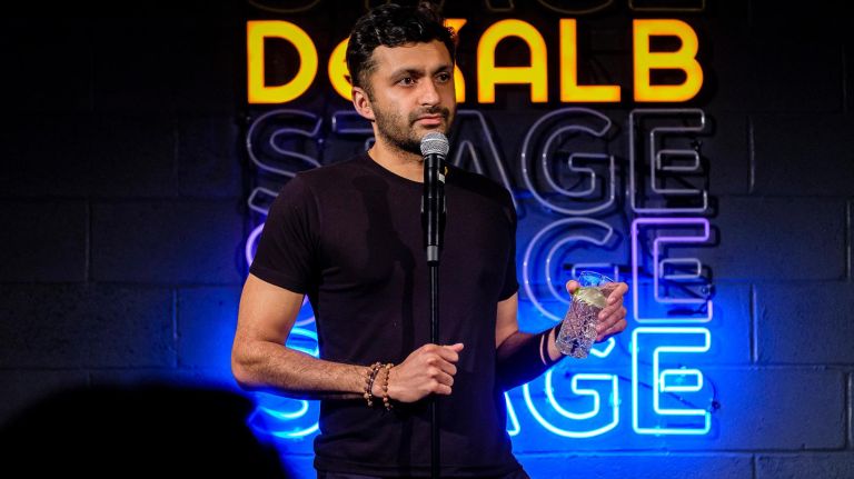 It's just jokes at phone-free Brooklyn comedy series 4 Comic Nimesh Patel, a self-proclaimed phone addict, co-hosts "No Phone Thursdays."