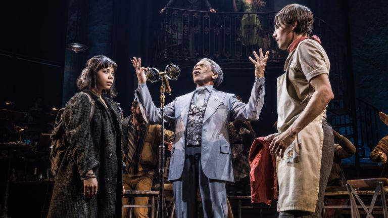 Eva Noblezada, Andr&eacute;&nbsp;De Shields and Reeve Carney in "Hadestown."
