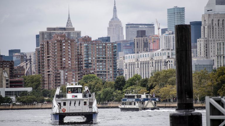 A NYC Ferry boat lands&nbsp;at Hallets Cove in Astoria, Queens, on Aug. 29, 2017.