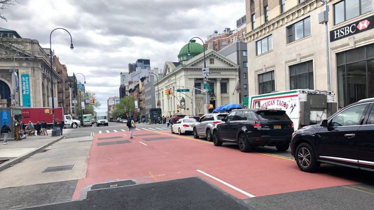 Current view of 14th Street: markings for a L shutdown busway that appears to have been mothballed;&nbsp;a taped up SBS fare collector; and&nbsp;new no standing anytime signs that are easily ignored. Canarsie tunnel rehab starts next weekend, but SBS service won't.