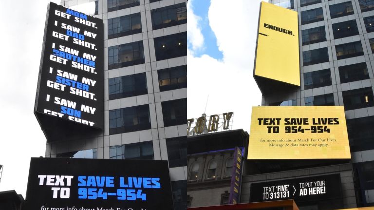 March For Our Lives launches 'Save Lives' billboard campaign in Times Square 2 March For Our Lives kicked off a billboard campaign on Monday in Times Square aimed at ending gun violence.