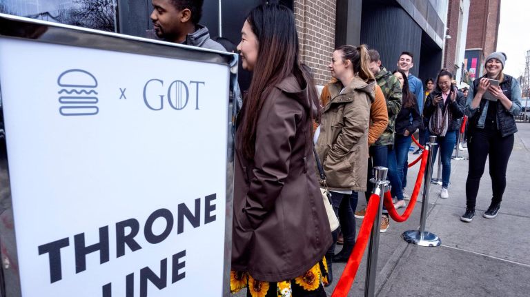 'Game of Thrones' fans can claim the Dragonstone Throne in New York City 3 People wait outside the West Village Shake Shack Friday to sit on the Dragonstone Throne.