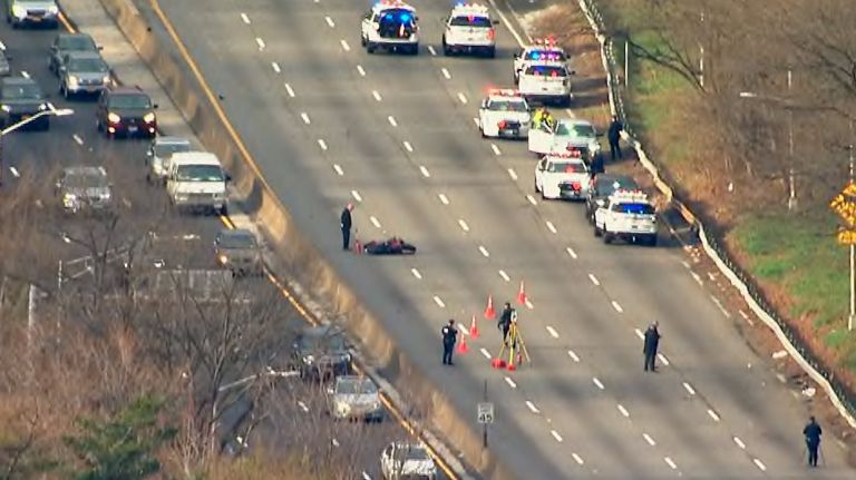 The crash scene on Laurelton Parkway in Queens&nbsp;Thursday morning.