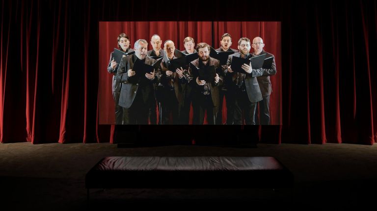 Candice Breitz's installation&nbsp;"I'm Your Man (A Portrait of Leonard Cohen)."&nbsp;