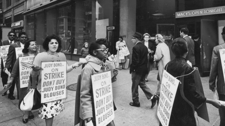 Museum of the City of New York spotlights city's labor movement legacy 5 Picketing ILGWU members outside Macy's department store in 1965 urge shoppers not to buy Judy Bond blouses.