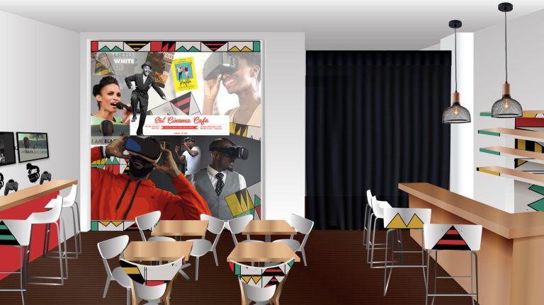 A café for black indie film and music is coming to Harlem this summer 2 A rendering of Sōl Cinema Cafe, opening this summer, shows a space where the Harlem community can take part in the media landscape, from indie films to music and art.