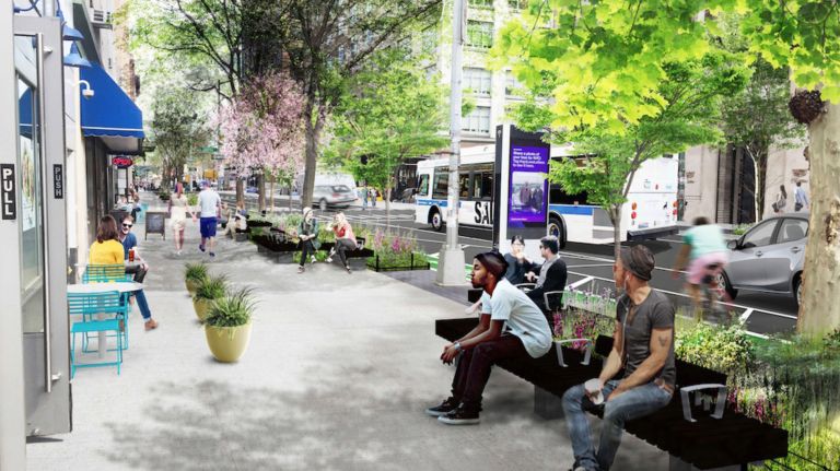 The Hudson Street project will extend the sidewalks and add seating and green space, conceptual renderings show.