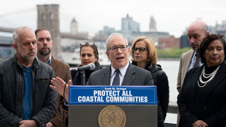 "Scientists estimate that Sandy like flooding can be a one in five year event my midcentury. This is an emergency," Stringer said at a news conference at the South Street Seaport.
