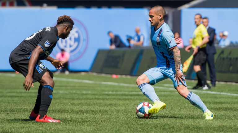 New York City FC forward Alexandru Mitrita, right, joined the club before the season as a designated player.