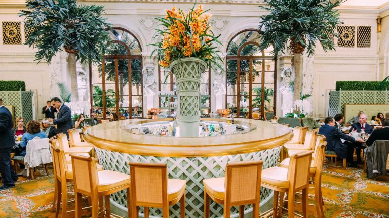The recently remodeled Palm Court features gold-adorned ceilings and vintage flooring.&nbsp;&nbsp;