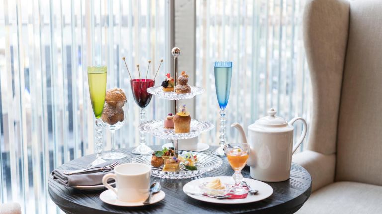 The Grand Salon at the Baccarat Hotel offers four afternoon tea options, complete with savories and sweets.