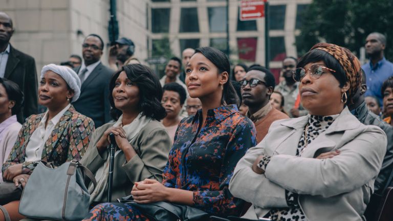 Aunjanue Ellis as Sharonne Salaam, Suzzanne Douglas as Grace Cuffee, Kylie Bunbury as Angie Richardson, and Niecy Nash as Deloris Wise in "When They See Us."&nbsp;