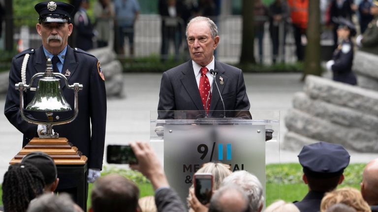 Former Mayor Michael Bloomberg delivers remarks during the dedication ceremony at The National September 11 Memorial & Museum site.