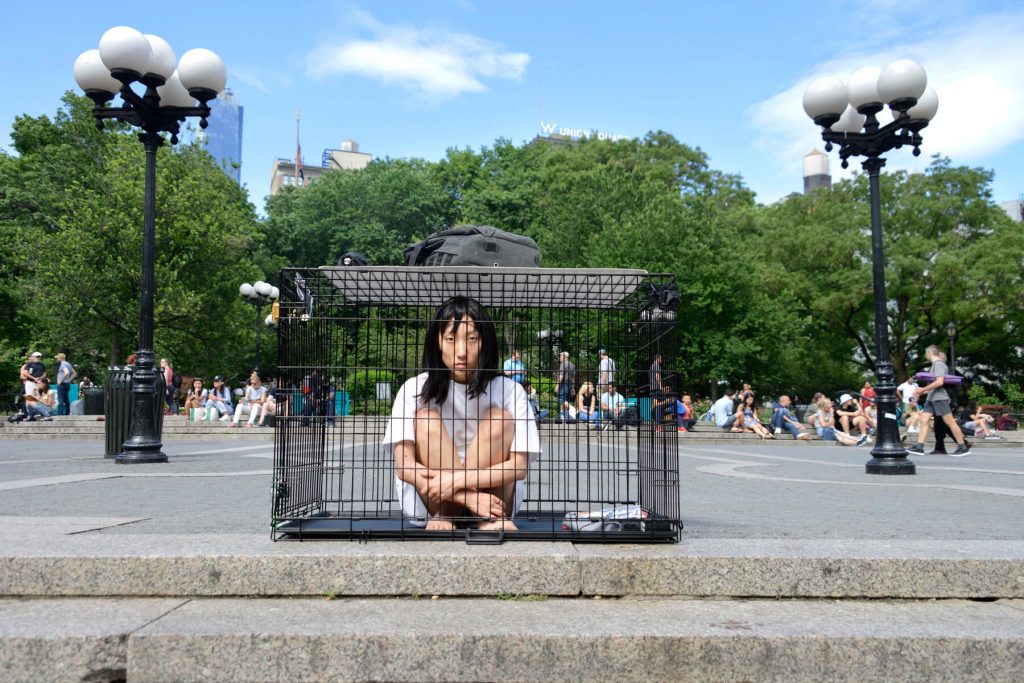 Hedy Zhang, performance artist in Union Sq. Park 6/15/2019